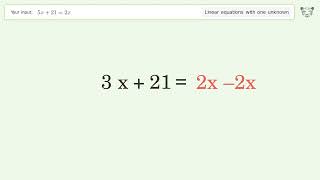 Solve 5x+21=2x: Linear Equation Video Solution | Tiger Algebra