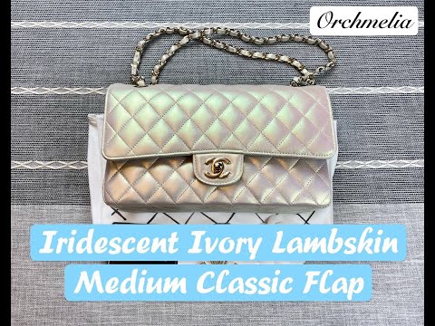 Chanel 20B Iridescent Ivory Lambskin Medium Classic Flap 