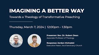 Seminary Symposium March 2024
Most agree that preaching should lead to transformed lives, even if there is disagreement about what that may look like. But what if today’s preachers have been seeking that result in the wrong way? What if transformation is not found in the type of action-oriented preaching dominating contemporary pulpits which seeks to provide only biblical information, dole out helpful tips and practical advice, or serve as a cheerleader for the latest fashionable social cause? By contrast, this presentation will argue that genuine transformation occurs as the sermon becomes the vehicle for the Holy Spirit’s conversion of the hearer’s imagination. This impacts both the posture of the preacher and the practices of Spirit-led congregations.
Presenter: Rev. Dr. Robert Dean, Associate Professor of Theology
Responder: Jordan Michalski, Executive Pastor, Soul Sanctuary Church Seminary Symposium March 2024