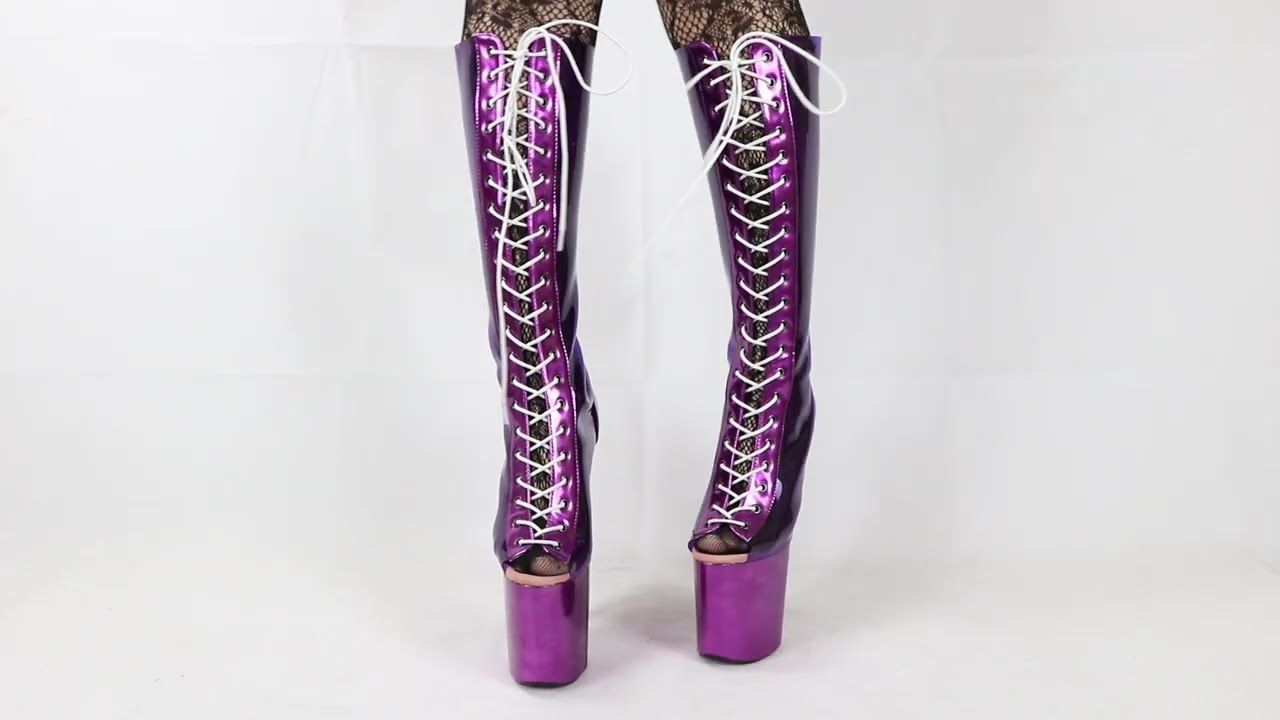 Sorbern 20cm High Heel Pole Dance Boots Women Knee High Transparent Pvc Open Toe