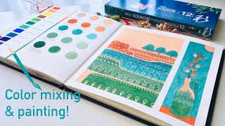 Trying the  Holbein summer gouache paint set + Color mixing & Painting