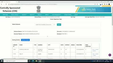 Vendor creation , approval & management in canara bank CSS Portal
