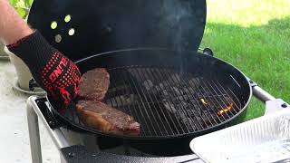 Beautiful prime ny strips, reversed seared used the cold grate
technique with adrenaline barbecue’s slow ’n sear. • started two
20 oz c...