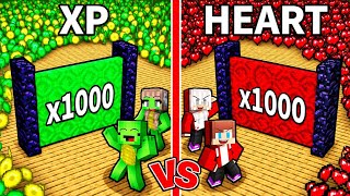 Mikey Family & JJ Family: XP vs Heart Multiplicator (Minecraft - Maizen)
