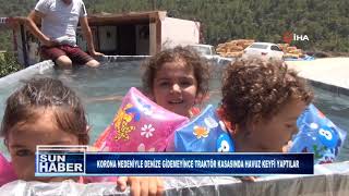 Korona Nedeni̇yle Deni̇ze Gi̇demeyi̇nce Traktör Kasasinda Havuz Keyfi̇ Yaptilar