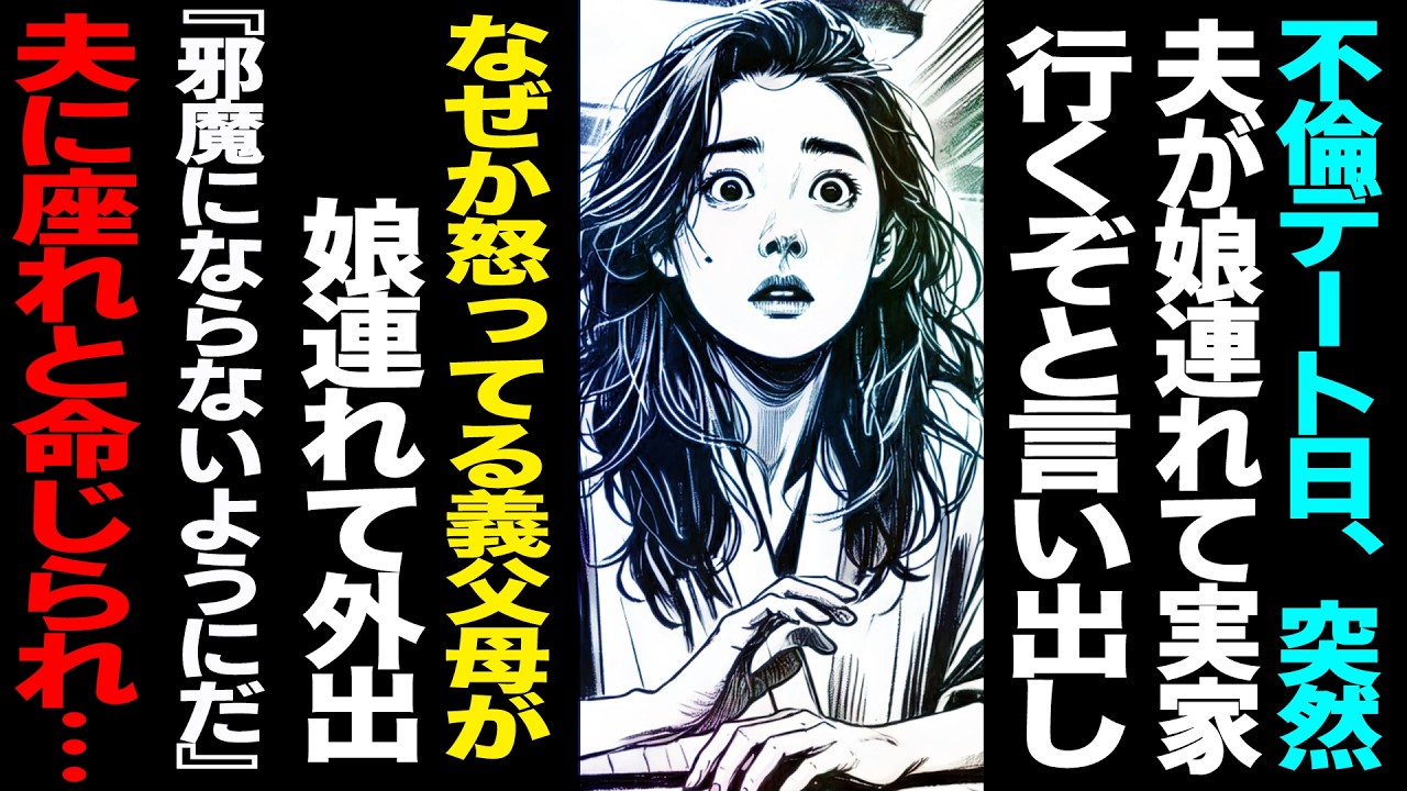 【漫画】不倫デート日→突然夫が娘連れて実家行くぞと言い出し→なぜか義父母が娘連れ出し外出『邪魔にならないようにだ』→夫に『座れ』と命じられ...(修羅場)【セカイノナミダ】