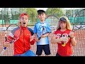 Jason and Family hurry to Tennis Lessons