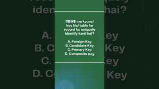 DSSSB TGT CS PYQ | Primary Key in DBMS | Computer Science MCQ #shorts