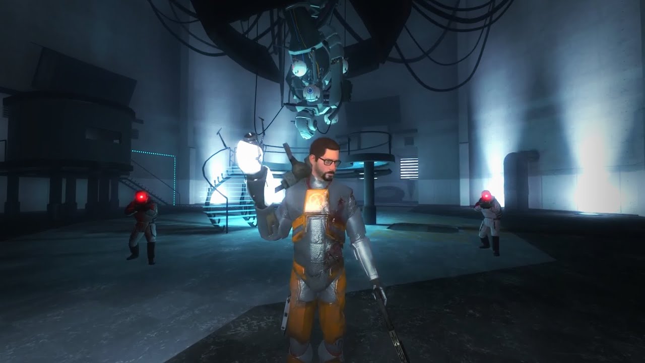 Гордон Фримен сражается с GLaDOS после телепортации в Aperture Science 