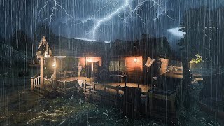 The old house at the mountain's base withstands storms and heavy rain | Thunderstorm for sleeping