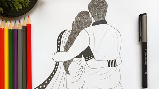 How To Draw A Cute Couple Sitting Together Pencil Sketch For Beginners Couple Drawing