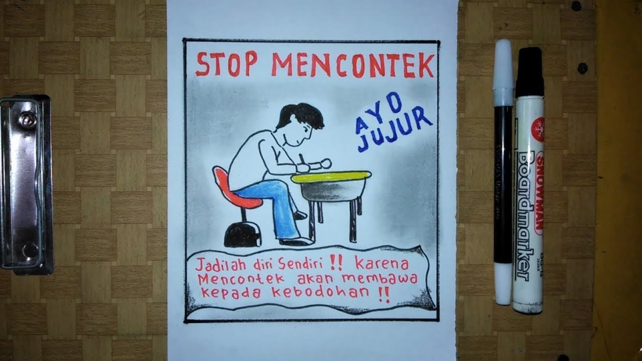 Cara Menggambar Poster Pendidikan Stop Mencontek Youtube