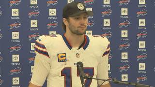 Bills QB Josh Allen speaks to the media after Monday's win over Los Angeles Rams