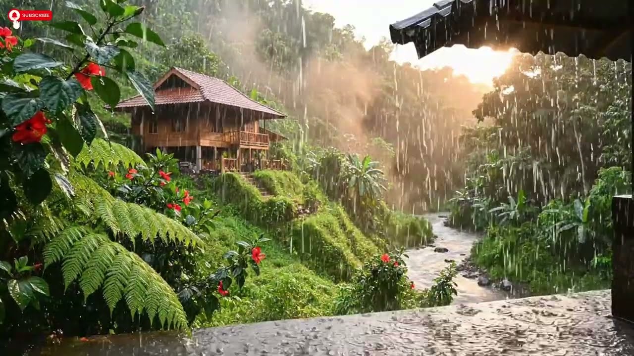 Blissful Forest Rain Rice Fields Overcast Day Peaceful Ambience Total Relaxation