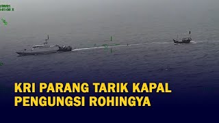 Penampakan KRI Parang Tarik Kapal Pengungsi Rohingya di Perairan Aceh