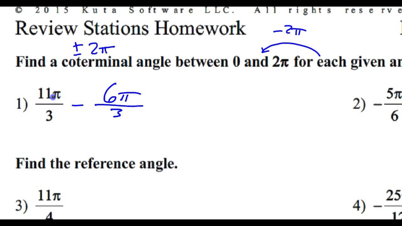 Day 9 Hw 1 And 2 Find A Coterminal Angle Between 0 And 2 Pi Youtube