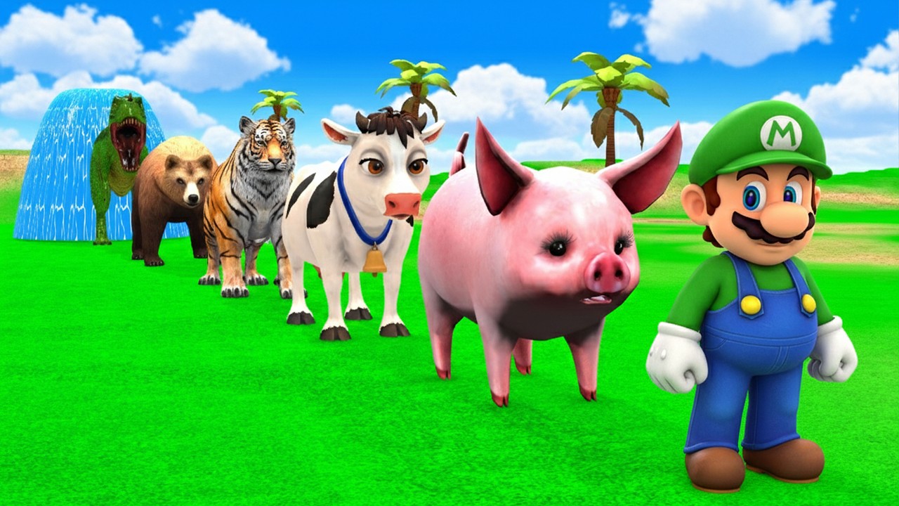 Long Slide Game With Cow Elephant Gorilla Hippopotamus Tiger 3d Animal Game Funny 3d Animals