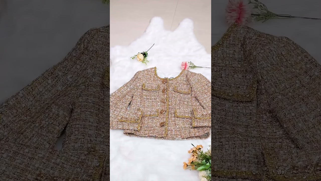 Pink Boucle Crop Jacket Gold Tinsel Boucle Jacket