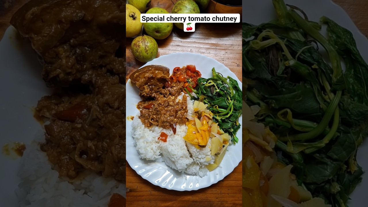 Smoke meat ,cherry tomato chutney, Alu soup and veggies 😋 