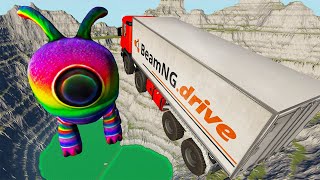 Throwing Cars At Rainbow Alien Pet Leap Of Death   BeamNG.Drive
