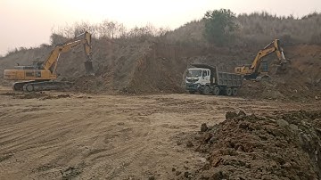 both side 2 komatsu Excavator & eicher tipper ob loding work in coal mines plz#viral#subscribe#video