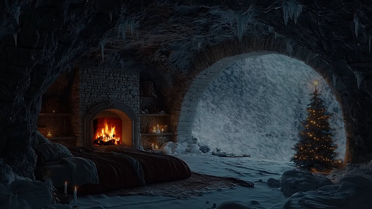 Snowstorm Outside a Cozy Stone Cabin | Fireplace & Blizzard Ambience ...
