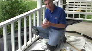 Description of tools and supplies needed for a repaint project on a porch rail and spindles system. This common paint failure 