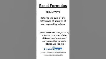 Excel Formula SUMX2MY2 with Description and example #shorts