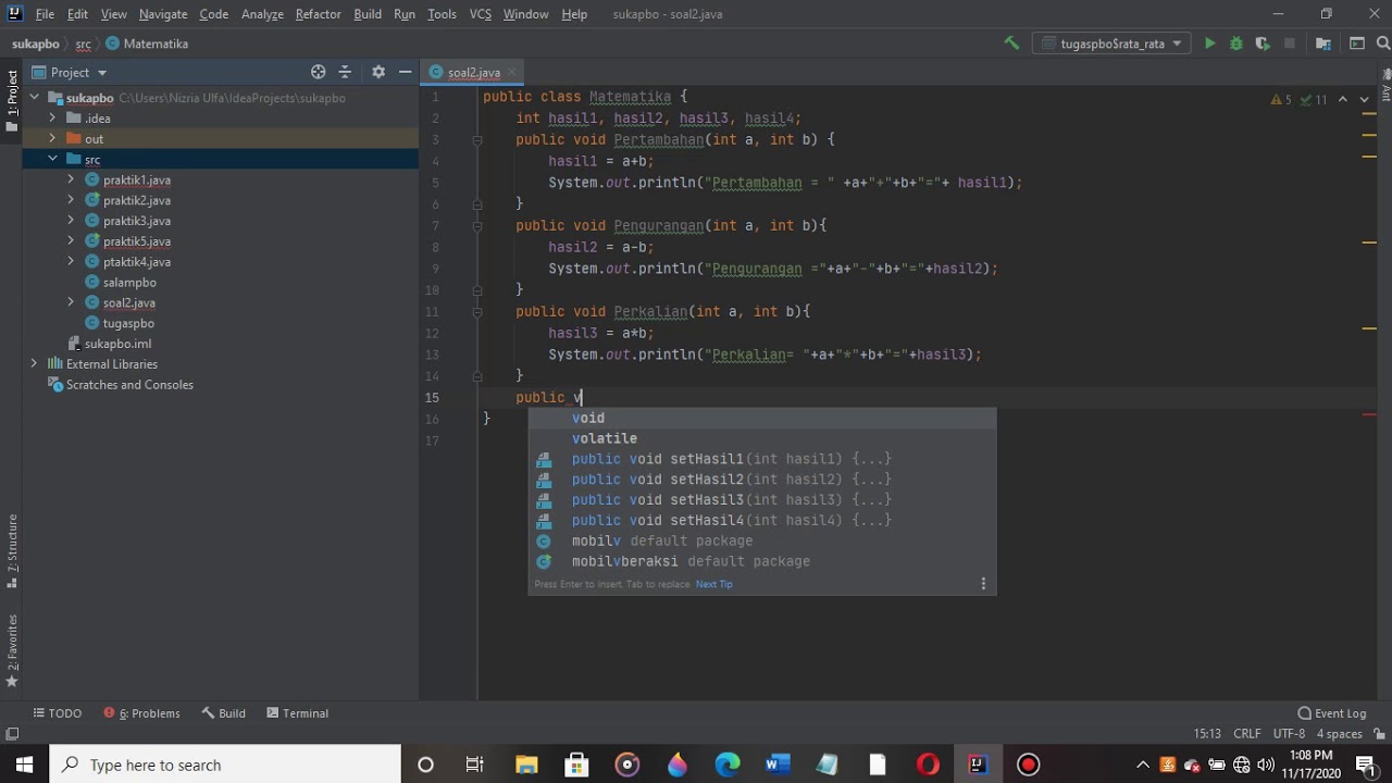 Praktik Class Object dan Method dan Implementasi pada IntelliJ IDEA # ...