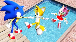 GTA 5 Sonic vs Tails vs Amy Rose Water Ragdolls \& Fails ep.2 [Euphoria Physics \/ Flooded Los Santos]