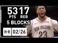 Anthony davis mvp full highlights vs suns 20180226  53 points 17 reb 5 blocks epic