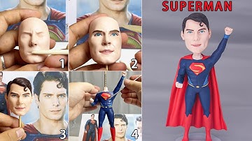 Sculpt Superman(Henry Cavill) Bobblehead Doll From Polymer Clay - Handmade Superhero Caly Art