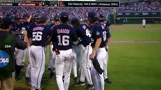 Ole Miss' Justin Bench makes it back-back-back home runs in 8th inn vs. Oklahoma in MCWS