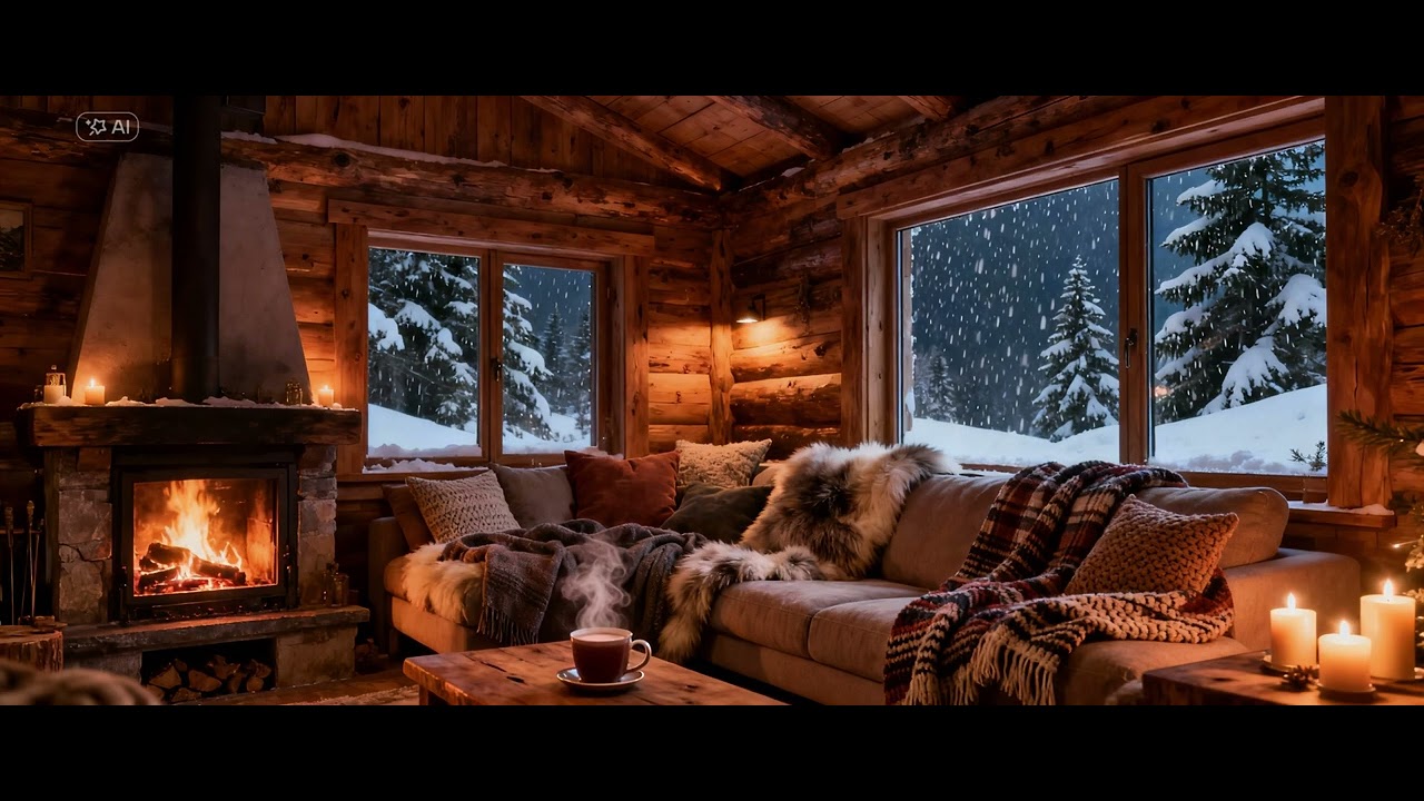 Cozy Mountain Chalet Fireplace 🔥 4 Hours of Relaxing Fire Crackling Sounds | Warm Winter Ambience