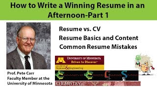 How to Write a Winning Resume in an Afternoon, Part 1: Resume Basics (By Prof. Carr)