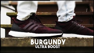 DEEP BURGUNDY ULTRA BOOST ON FEET AND 