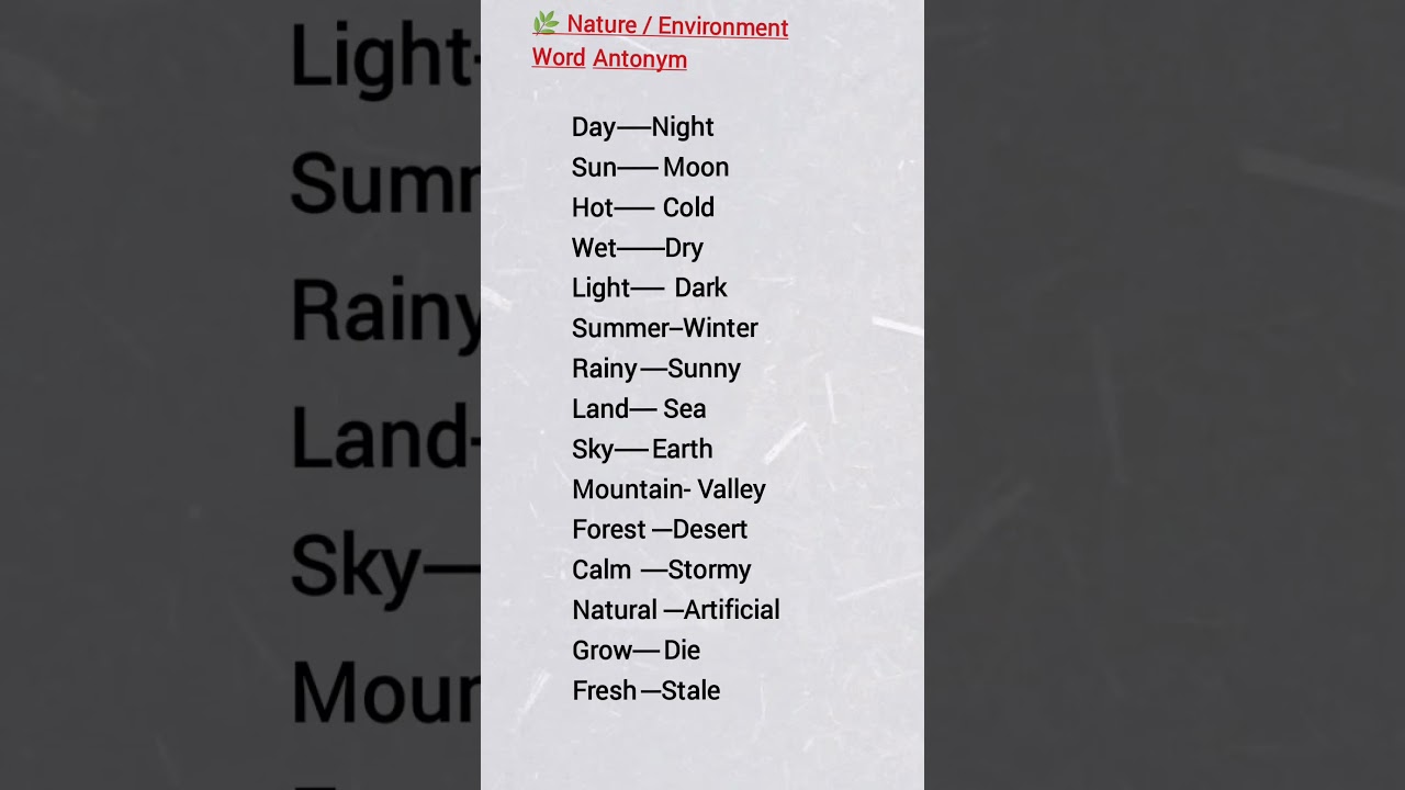 Nature/Environment word antonyms 
