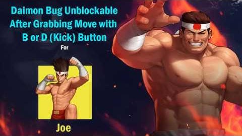 KOF 98 - Daimon Bug for Joe After Grabbing Move With Kick - Fightcade