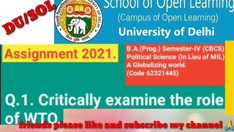 DU/SOL Assignment Semester-IV(CBCS)Political Sci (In Lieu of MIL)A Globalizing world