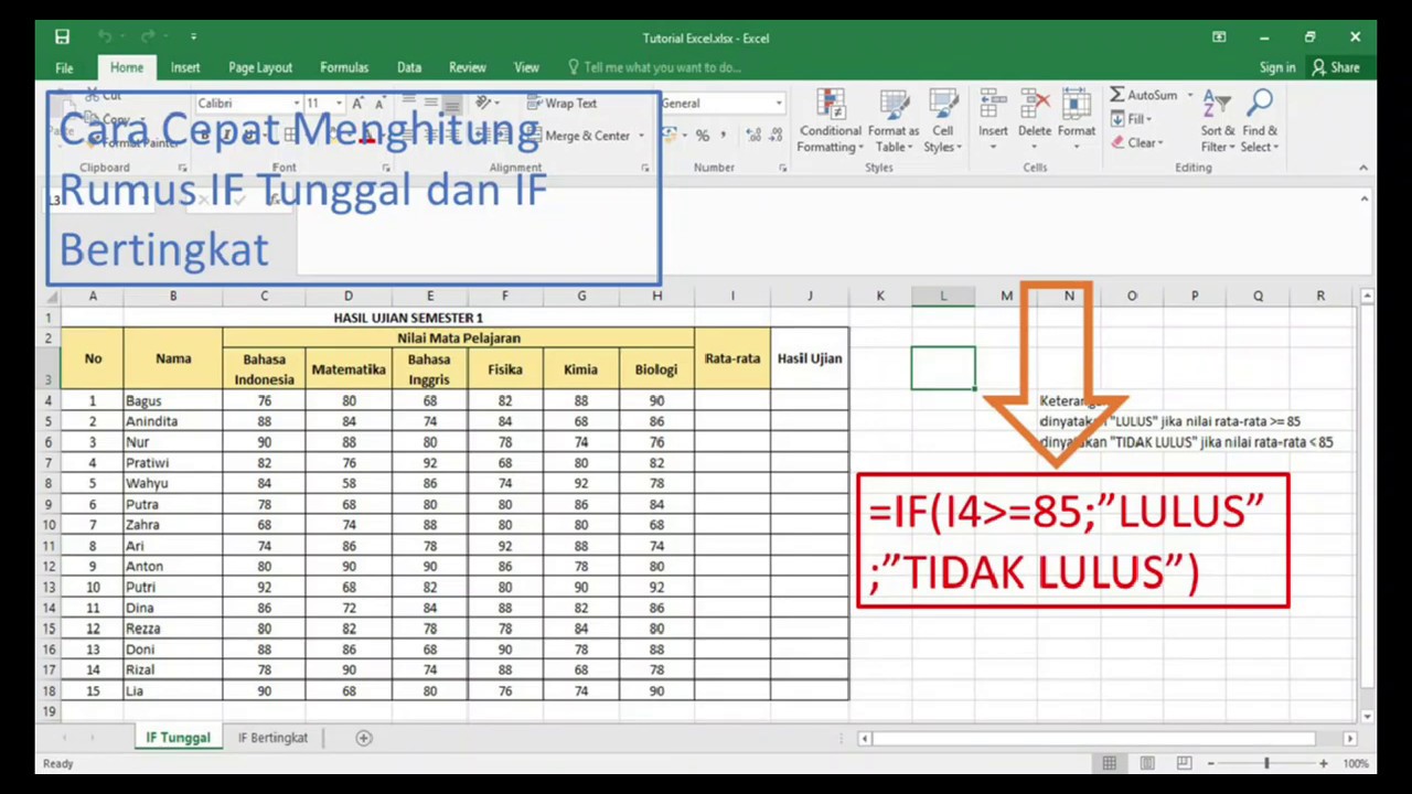 Rumus excel if tunggal dan if bertingkat youtube