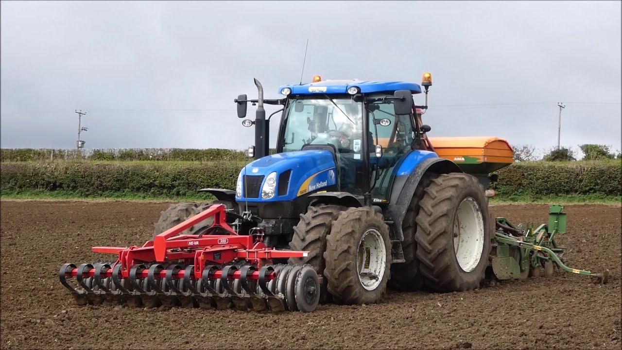 New Holland T6050 Tractor Seed Drill Busy Working