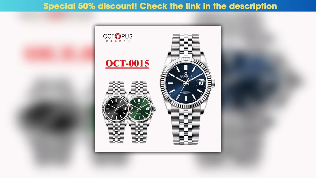 Top Octopus 36mm Men Mechanical Watch Stainless Steel PT5000/SW200 Automatic Movement 100m Waterpro