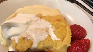 OLD SCHOOL BREAD PUDDING WITH VANILLA SAUCE