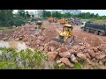 Part 2| Add More Rock Operatpr By 4 Dozer Komatsu Pushing Rock, Dump Truck Dumping Rock