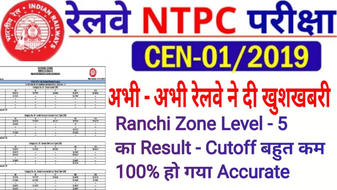 RRB NTPC RANCHI ZONE LEVEL - 5 RESULT OUT || CUTOFF बहुत कम || ACCURATE ...