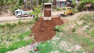 Full Action Video !! Pour Soil Near the House by KOMATSU Bulldozer & Small DumpTruck