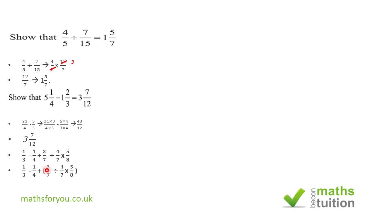 fractions mixed numbers bidmas youtube