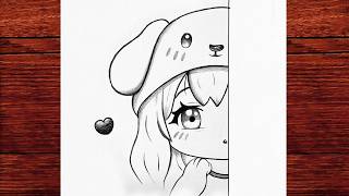 How To Draw An Anime Girl With A Puppy Hat Cute Pencil Sketch Tutorial Step By Step