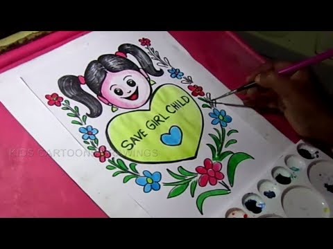 How to draw save girl child poster/save girl child drawing for  competition/oil pastel drawing easy - YouTube