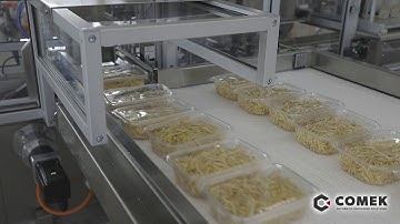 Paxon Packaging automated line 10-head weigher packing french fries into trays